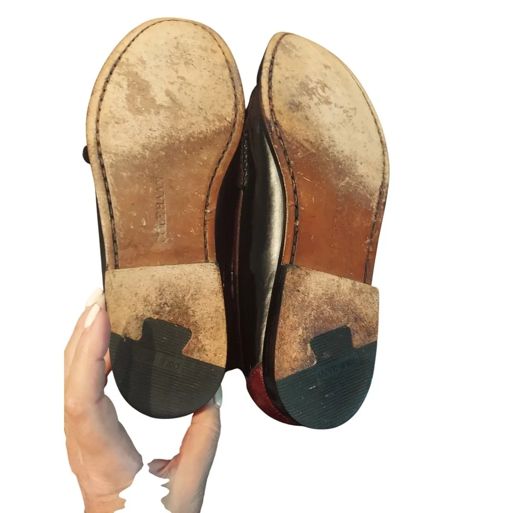 Cole Haan Vintage Mens 9.5 D Black Burgundy Kiltie‎ Monk Strap Loafers Leather